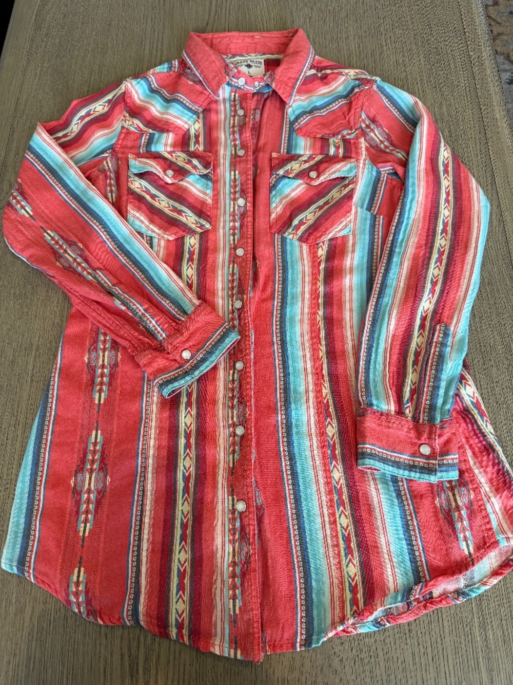 Crazy Train Southwestern Aztec Design Western Snap Shirt Pearl Buttons Cowgirl L